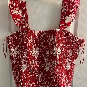 Old Navy Red and White Floral Smocked Tank Top Size 3X